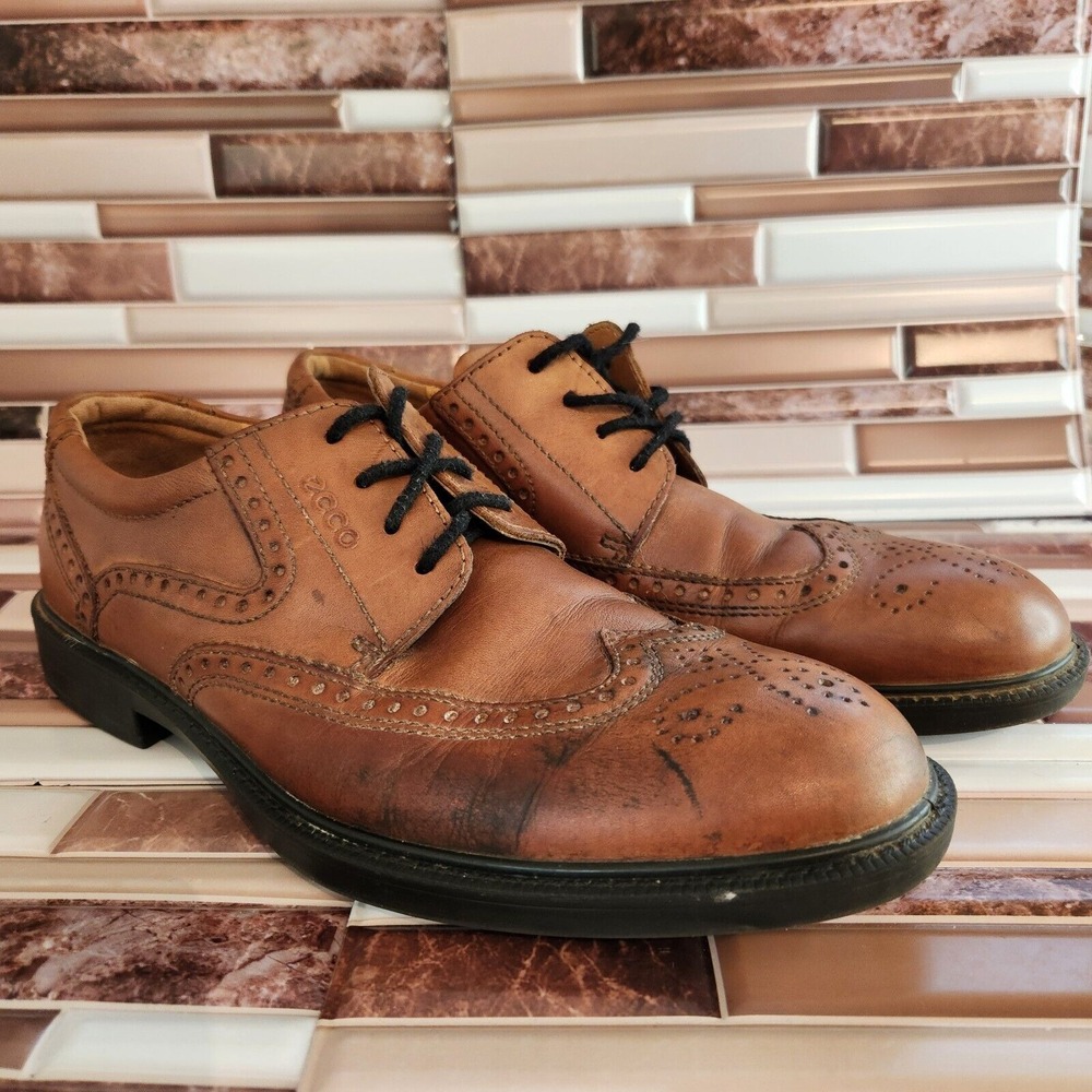 Ecco Shoes Mens Size 11 Brown Leather Wingtip Dress EUR 44